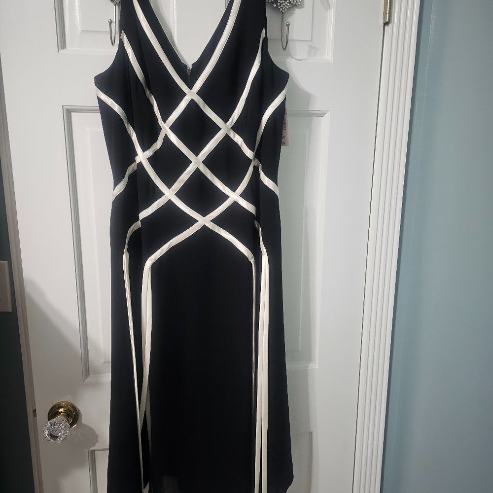 Papell Boutique Black Dress with White Ribbon